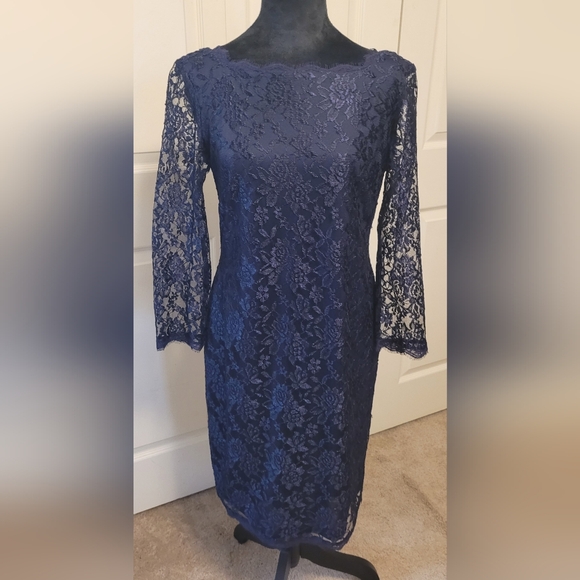 Elegant Navy Lace Dress SIMPILY Liliana SIZE 10 MOTHER OF THE BRIDE GROOM - Picture 1 of 9